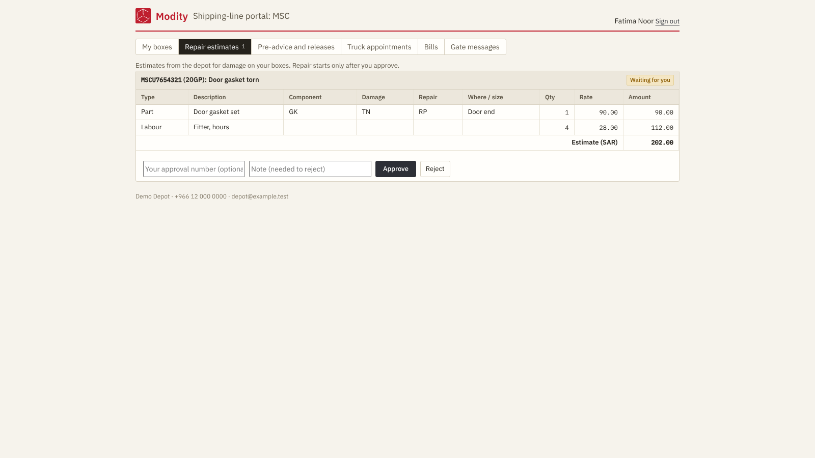 Modity line portal repair estimate approval